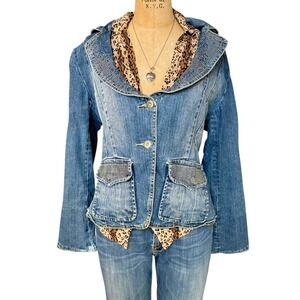Y2K Denim Jacket Rhinestone Embellished McBling Americana Bikercore 2000's Sz XL